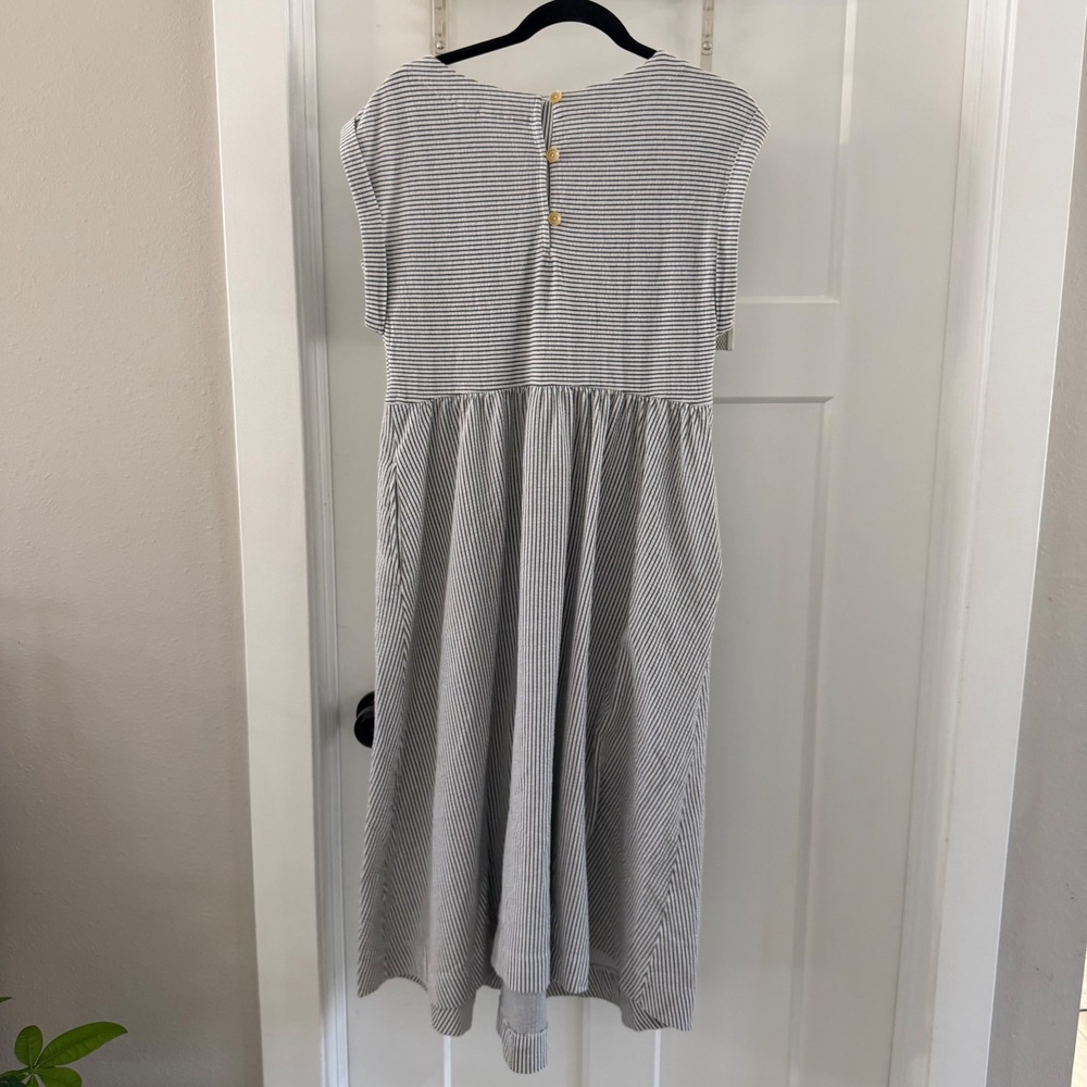 Maeve Anthropologie Striped Everyday Midi Dress Gray White Small Minimalist - Picture 3 of 7